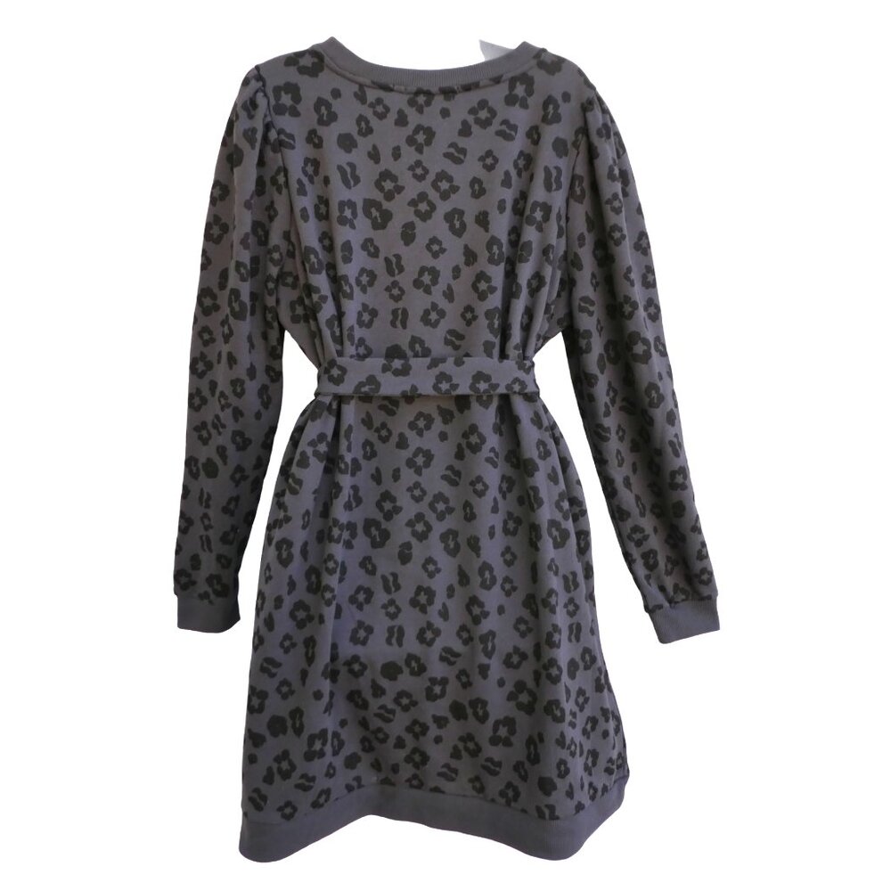 Eloquii PLUS Gray Animal Cheetah Sweatshirt Dress Tie Belt Puff Shoulder 18 20 - Picture 3 of 7